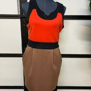 Vertigo Black & Orange Multi Color Dress with Pockets Size M